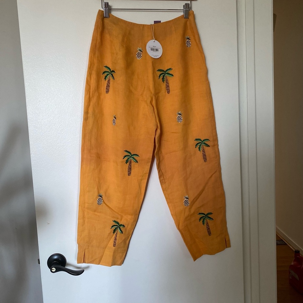 Tropical Embroidered Women's Linen Pants